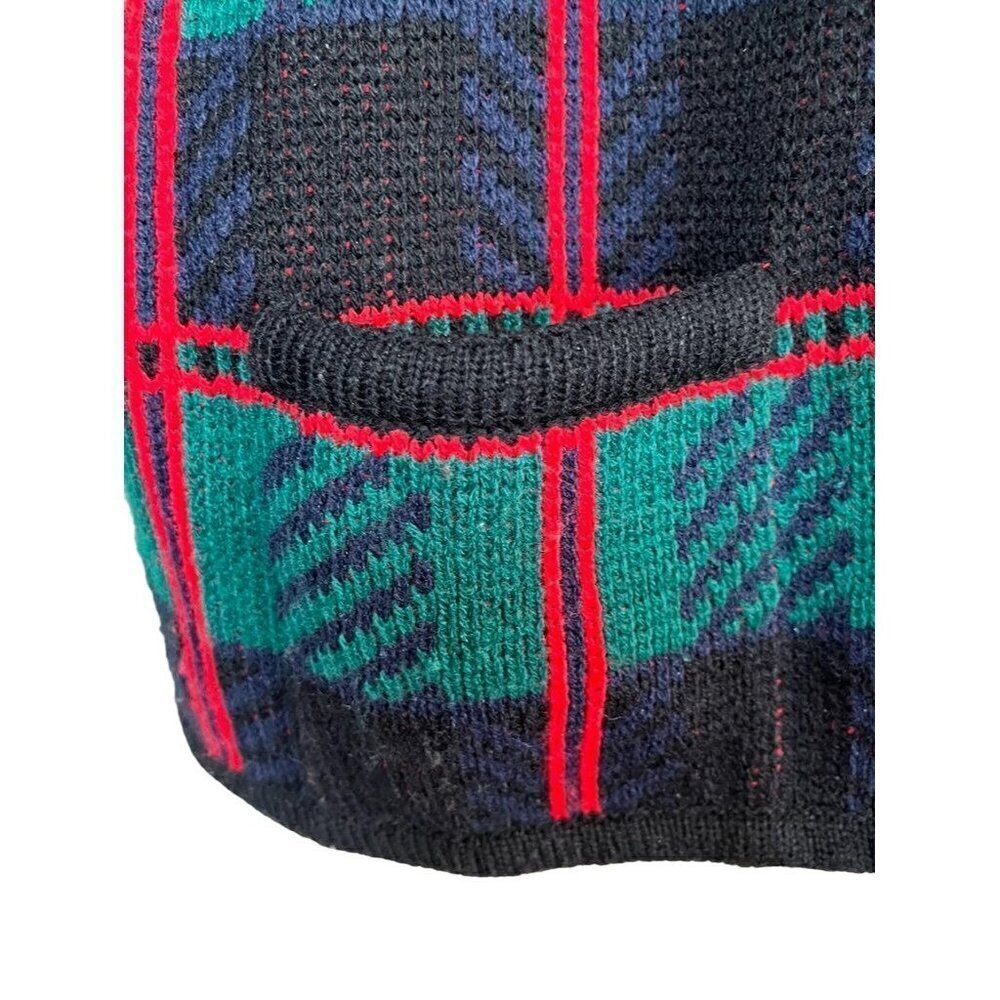 Retro Plaid Knit Sweater XL Red Mod Classic Preppy Boho Festive Holiday Chic 80s - Picture 4 of 13